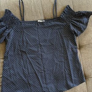 Jella C Blue Flutter Sleeve Ruffled Blouse